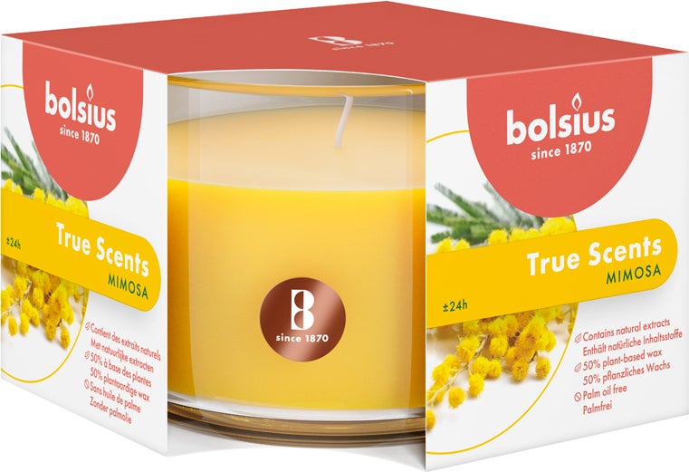 Bolsius geurkaars True Scents Mimosa geel 24 uur D 9,4 H 6,6 cm