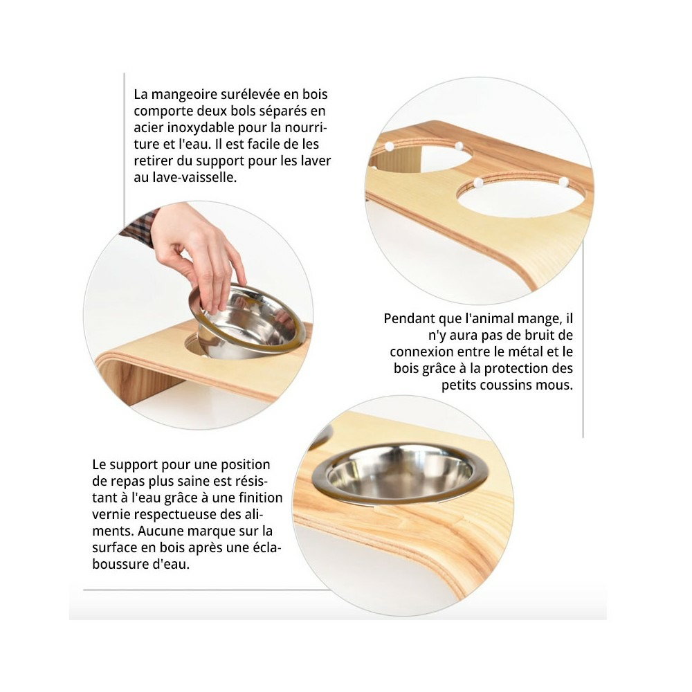 Gero - set de 2 gamelles surélevées en acier, socle bois chêne, 56x20x20cm