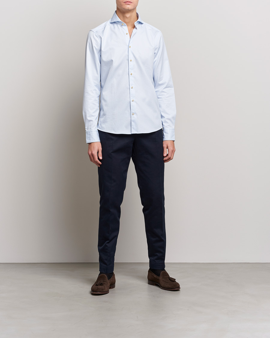 Stenströms Slimline Pinstriped Casual Shirt Light Blue