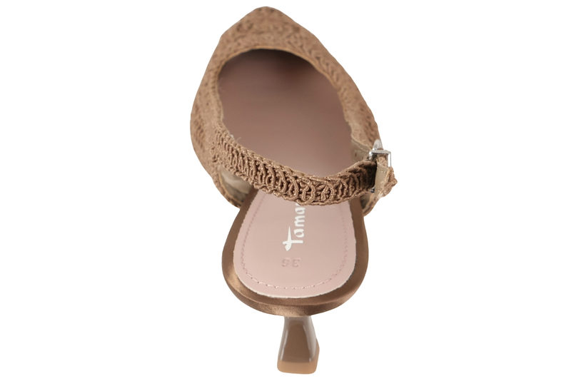 TAMARIS SLINGBACK I LYSEBRUNT TEKSTIL MED FLET