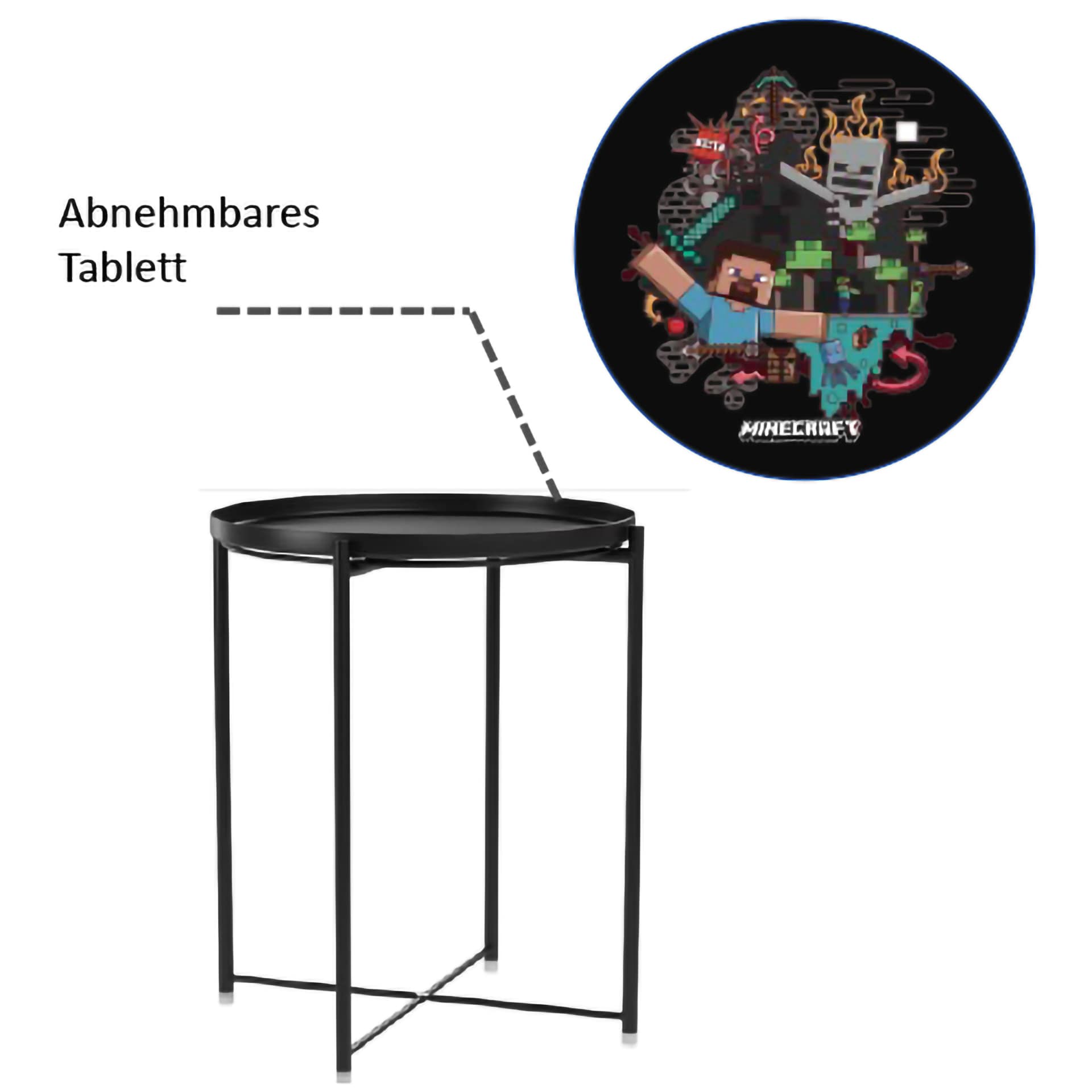 Beistelltisch MINECRAFT schwarz/ grau/ mehrfarbig