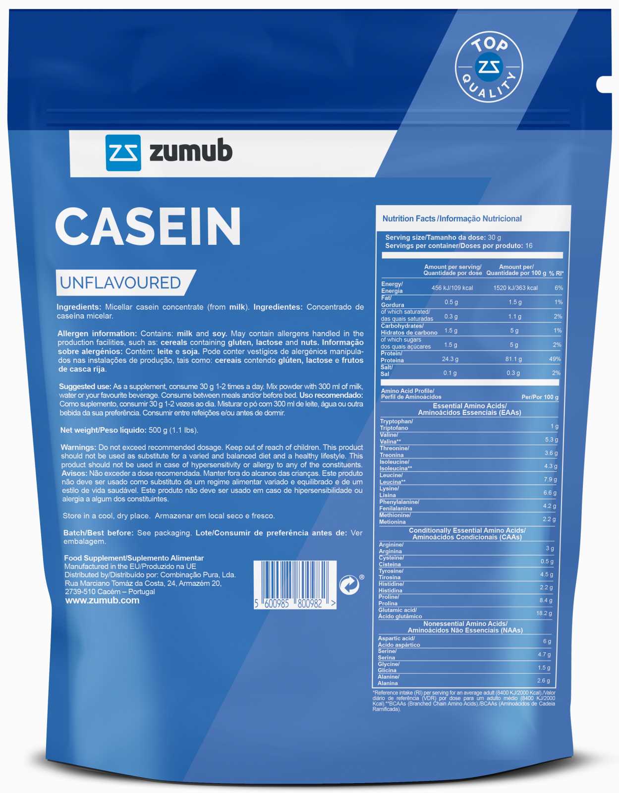 Zumub Zumub Caseína sem sabor 500g - Oportunidade