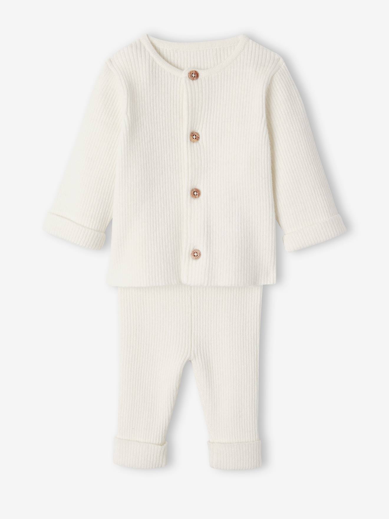 Conjunto unissex de malha com camiseta e calça, branco claro liso para bebê.