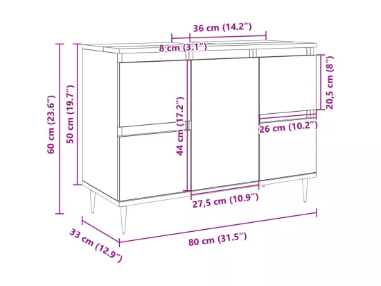 Armoire salle de bain chêne sonoma 80x33x60cm bois d'ingénierie