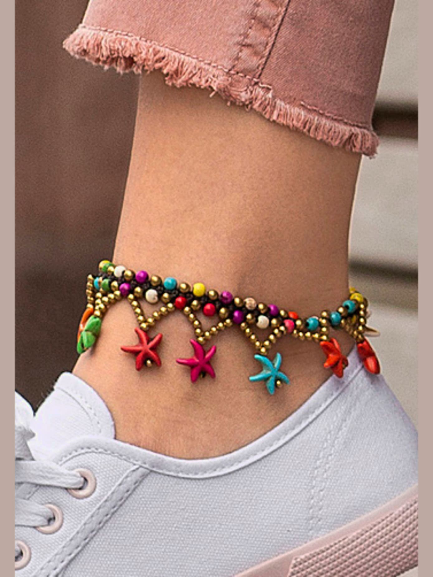 Superbe chaîne de cheville avec pendentifs étoile de mer