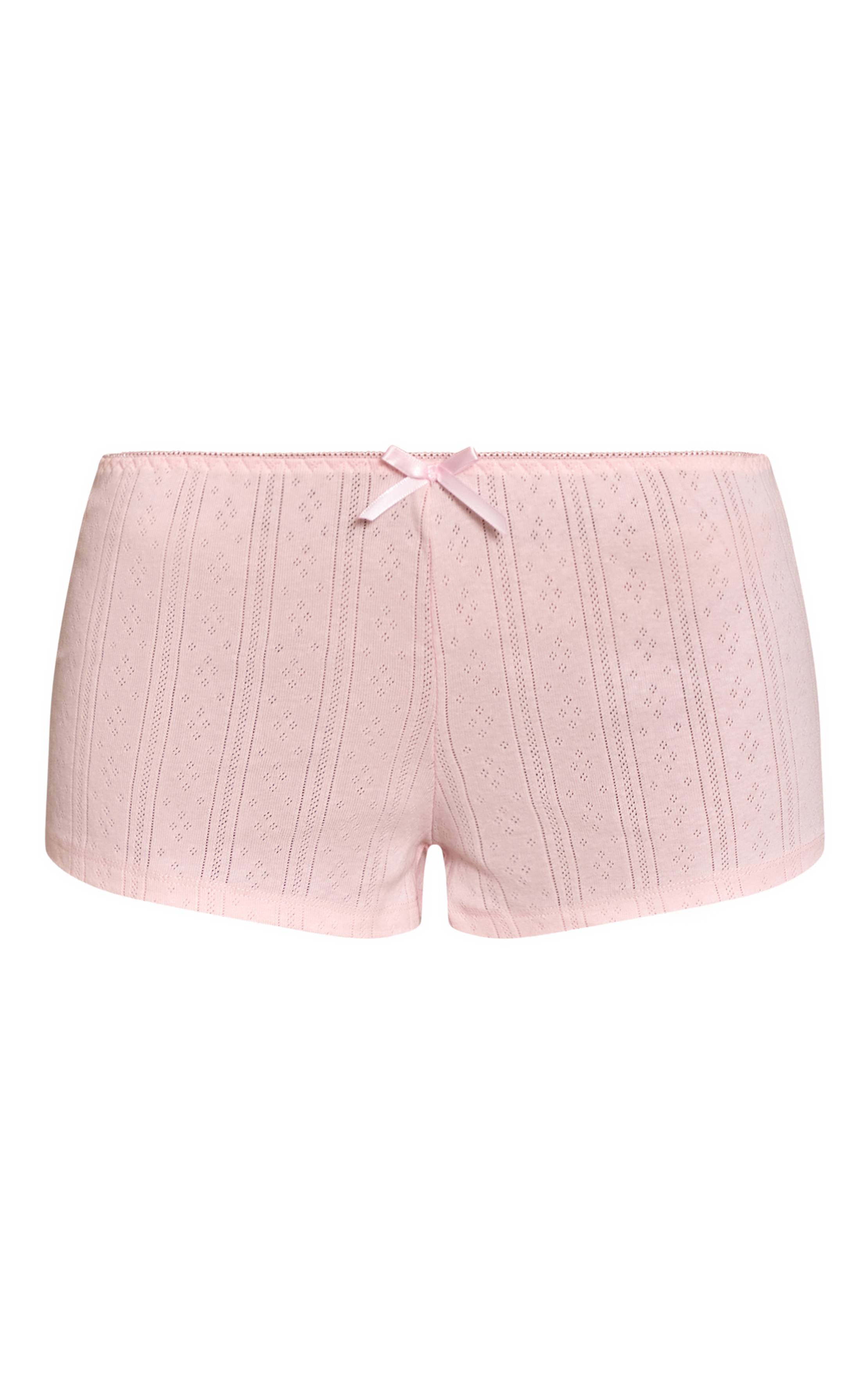 Rose Bébé Short De Pyjama Mini Ajusté Pointelle À Motif Fleuri Blanc