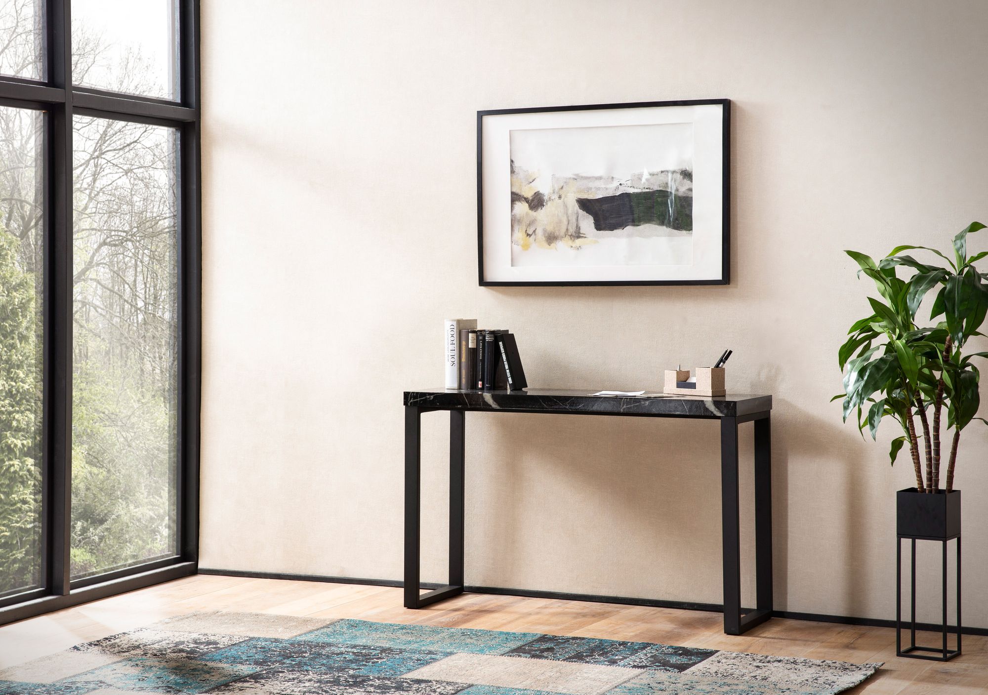 Konsolentisch FineBuy Anrichte 120cm Marmor Optik Flurtisch Schwarz Schreibtisch