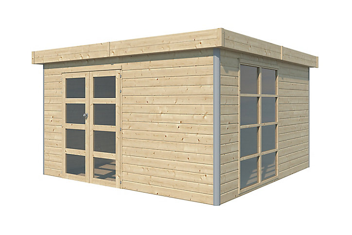 Abri de jardin Lindo 2 XL en bois coloris naturel ép.28 mm surface extérieure 16,97 m²