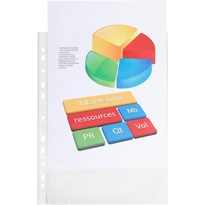 Sachet de 50 pochettes perforées polypropylène grainé 5/100e - A4 - Cristal