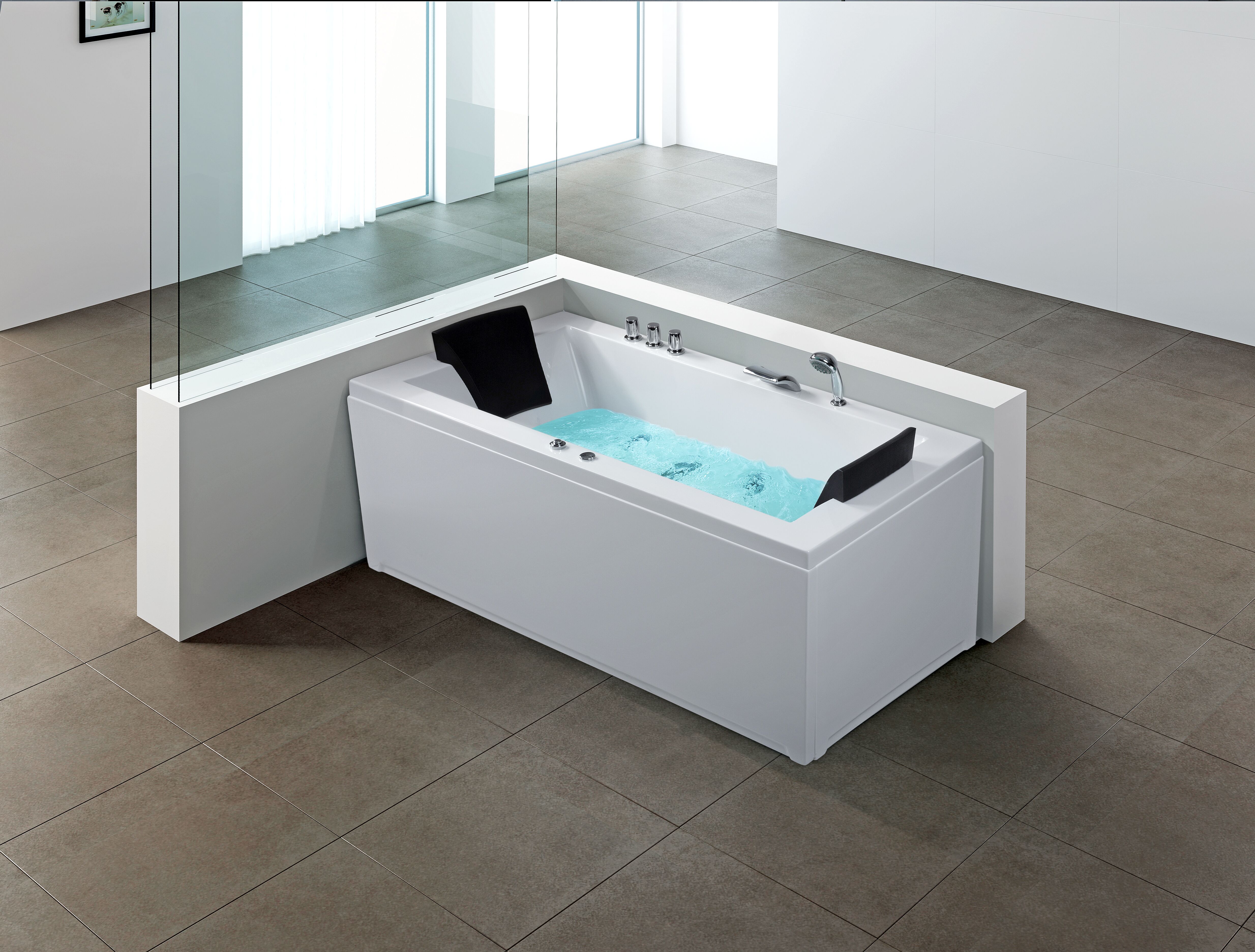 Hoek bubbelbad met LED VARADERO rechtszijdig 183 x 90 cm Wit