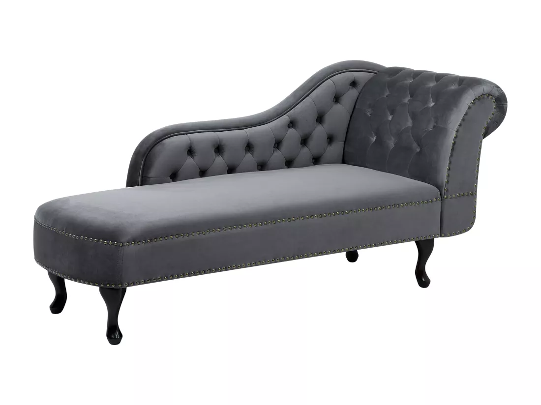 Méridienne Chesterfield côté droit en velours gris NIMES