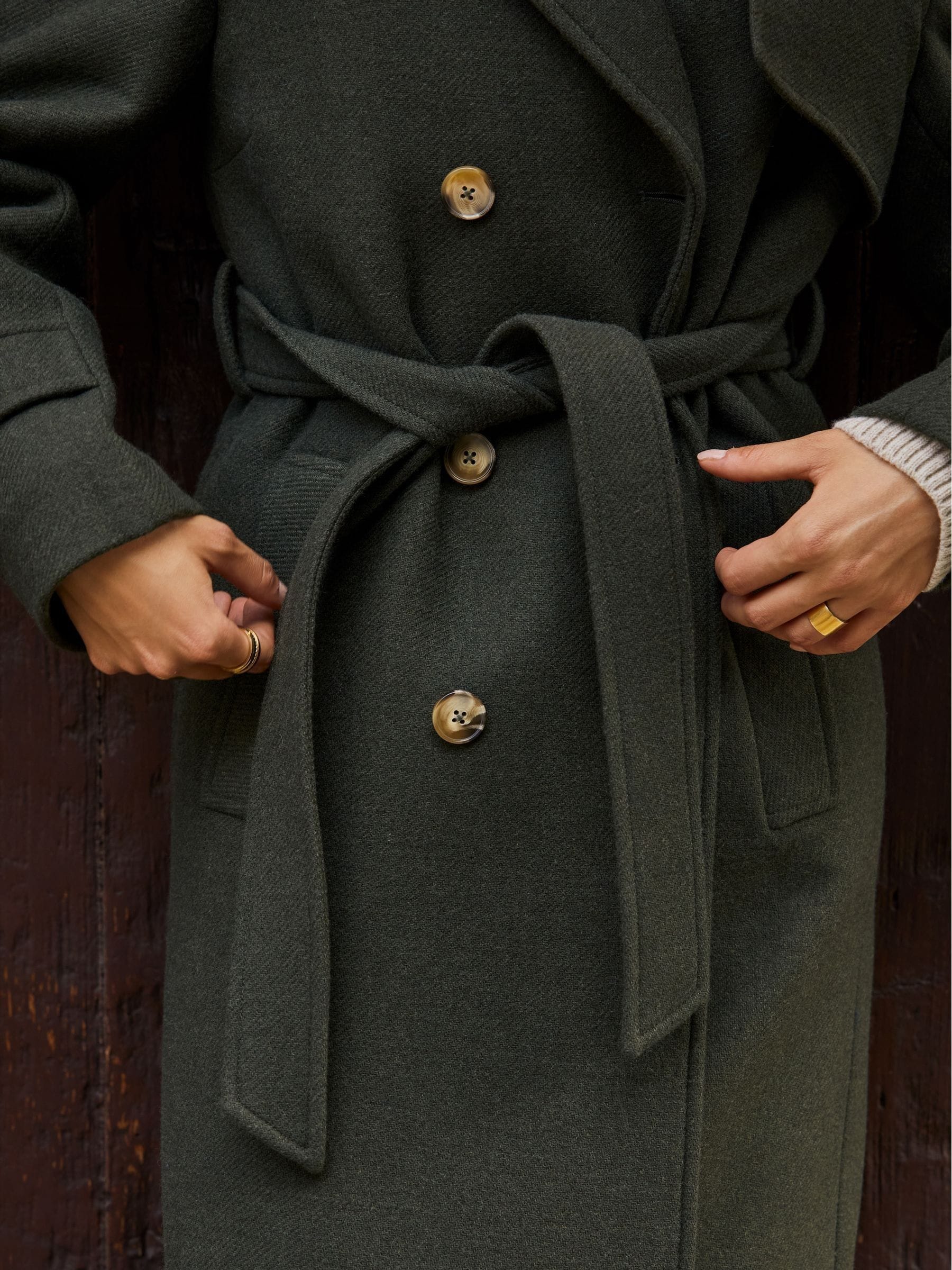 Baukjen Green Ingrid Belted Wool Trench Coat