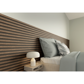 Kleurstaal lattenwand Decowall Acoustic walnoot 18x30cm