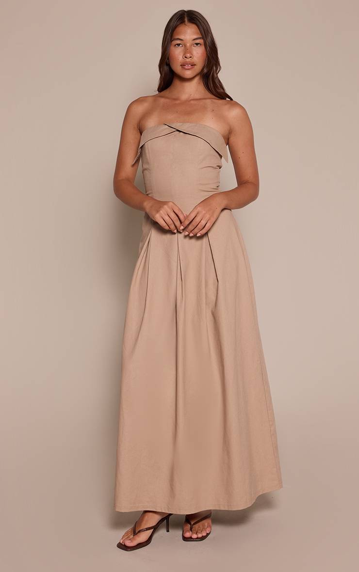 Taupe Robe Mi-longue Plissée À Bustier