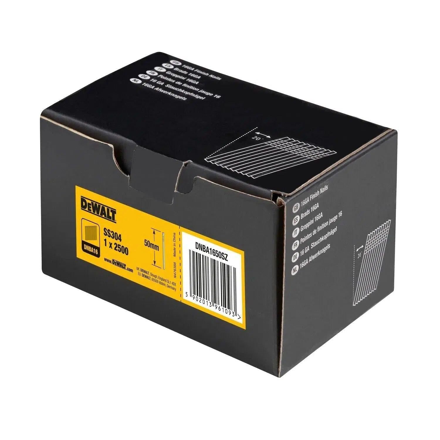 DeWALT DNBA1650SZ Spijkers 1.6x50mm RVS VE=2500
