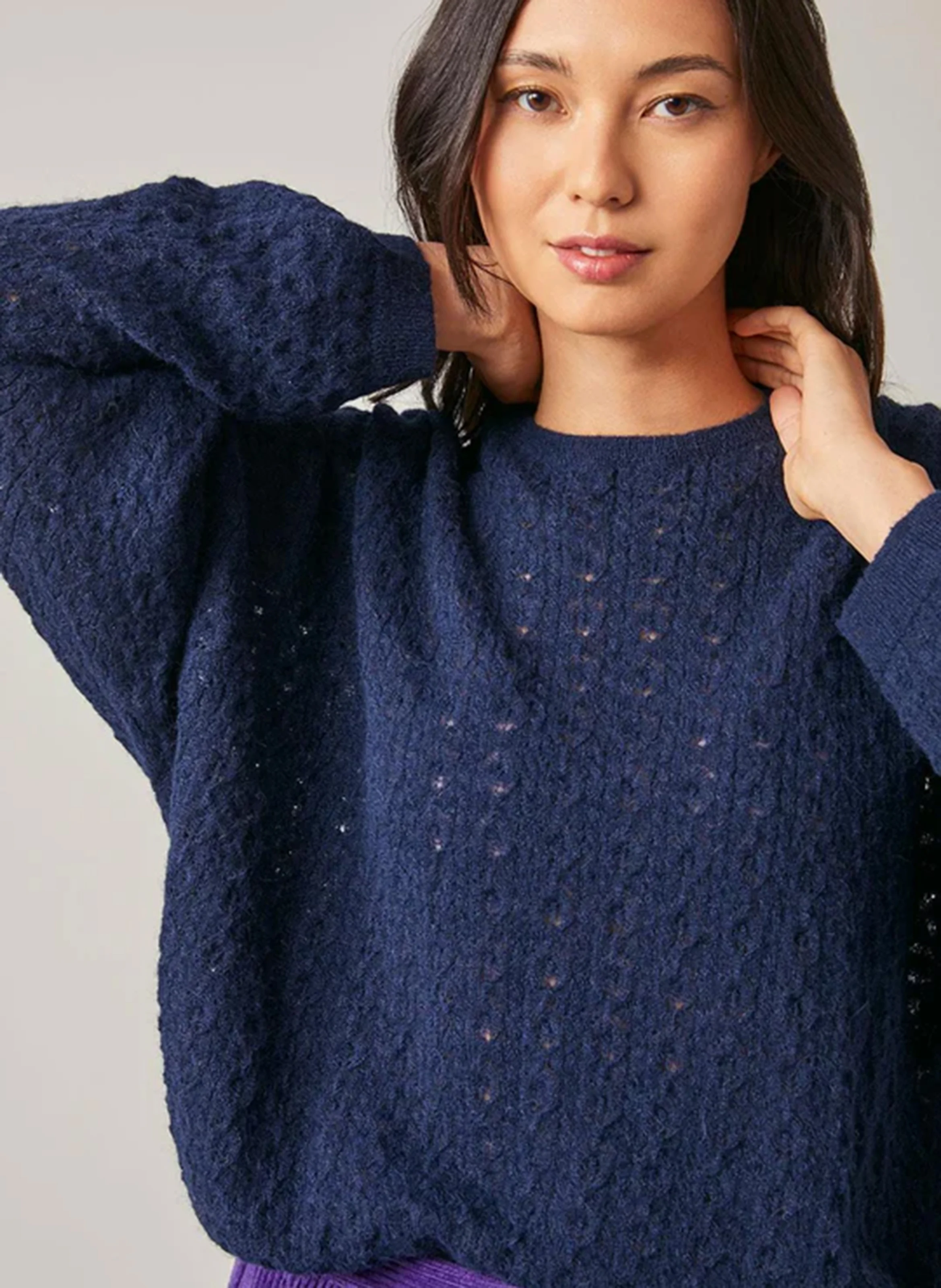 ERMENCE - Pull oversize col rond en alpaga mélangé | Bleu