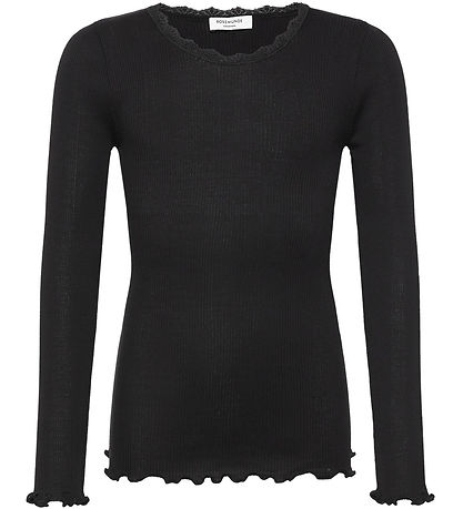 Rosemunde Bluse - Rib - Weiß - Schwarz m. Spitze
