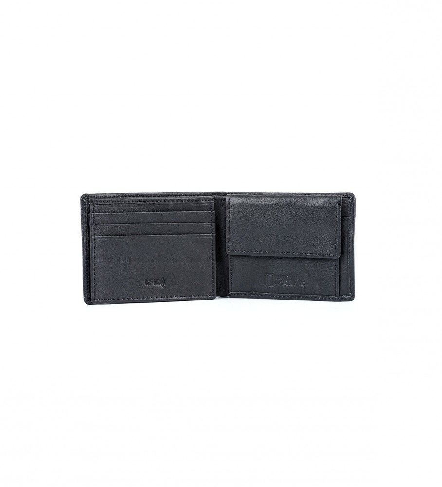Carteira National Geographic Jupiter em couro preto - 2x10,5x8cm -