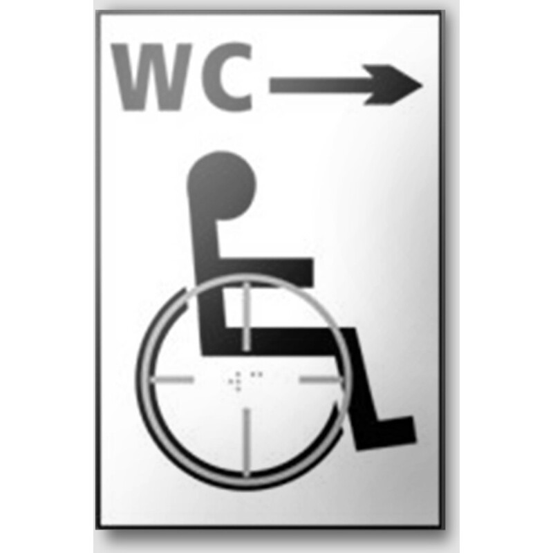 Panneau relief et braille WC, flèche avec picto PMR
