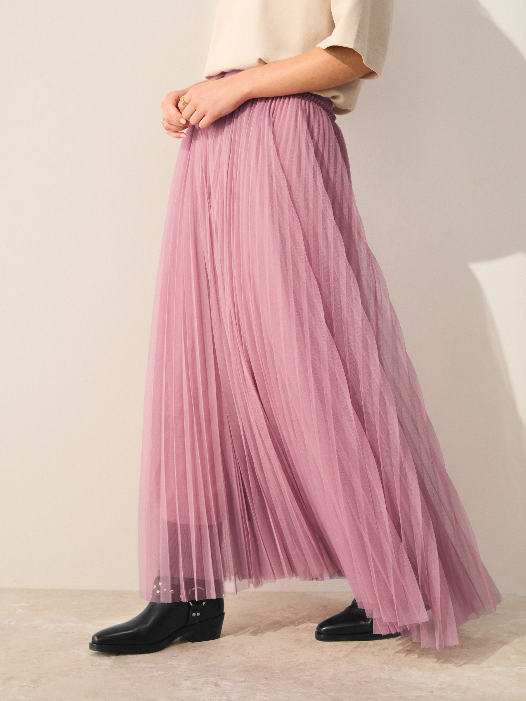 Roze - Pleated Mesh Tulle Maxi Skirt
