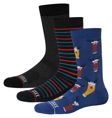 3 Paires de Chaussettes Saxx Crew Gift Brewdolph Gent Stripe Black