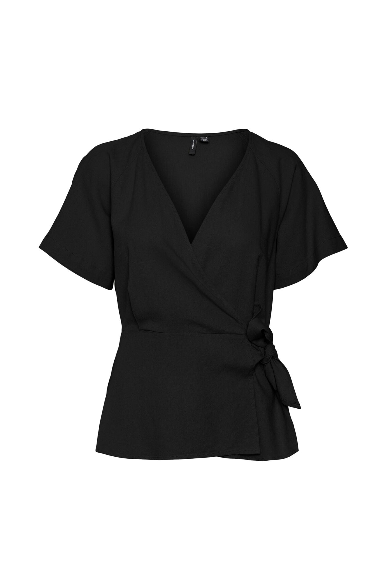 Blusa de manga curta com decote em V transpassado - Preta