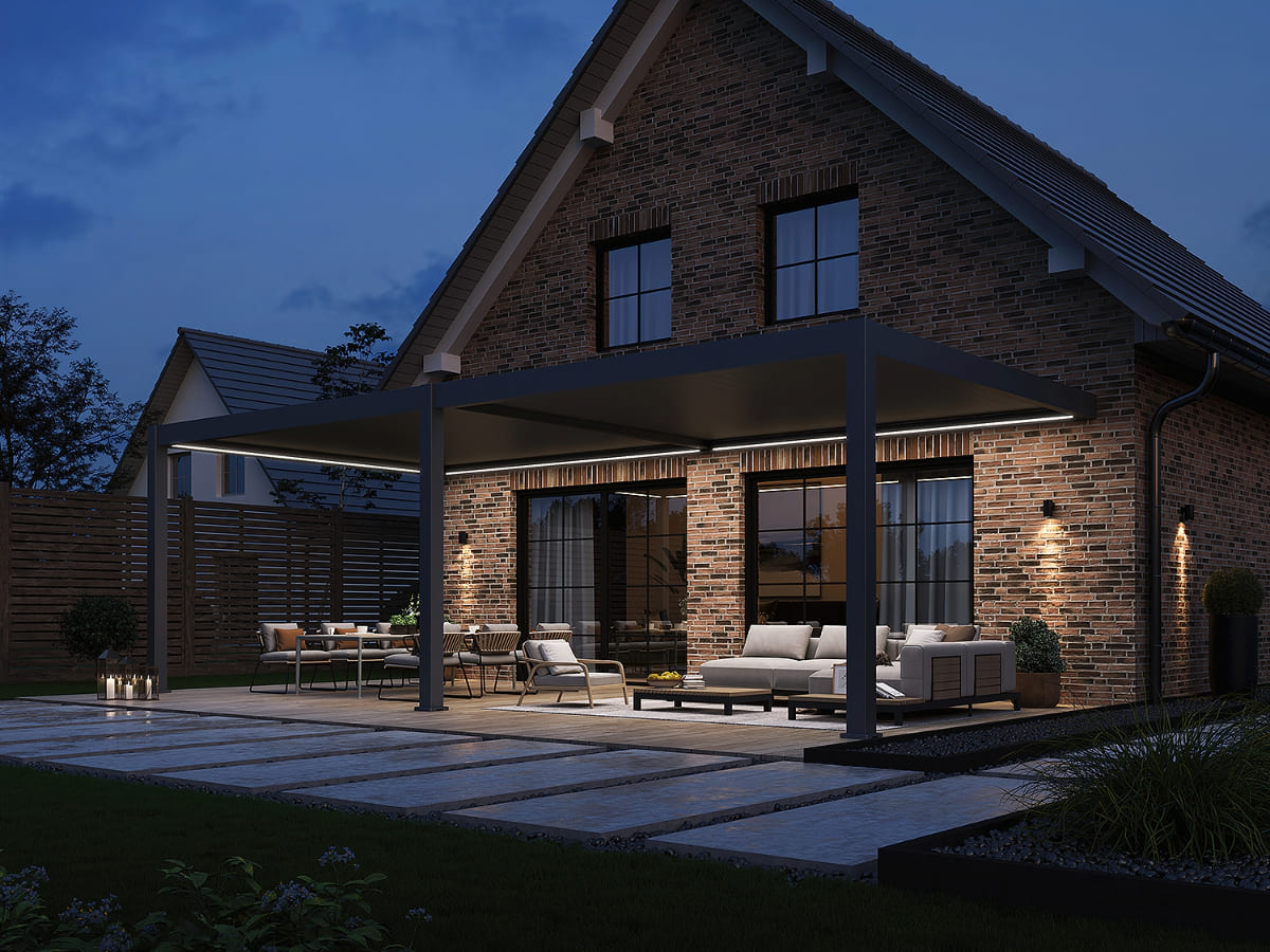 Orion Premium 400x800cm elektrische LED overkapping - wall