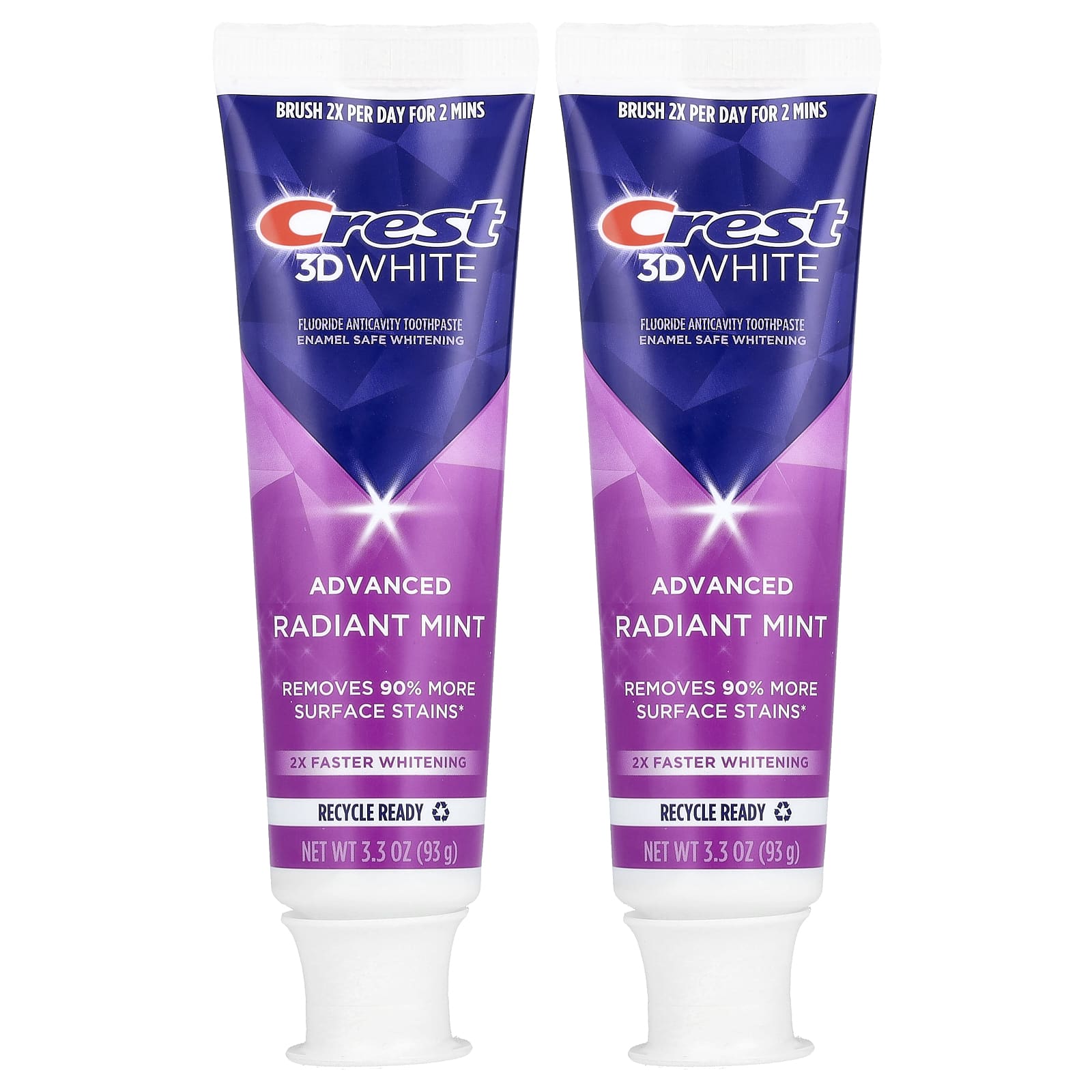 Crest, 3D White Advanced, fluoride tandpasta tegen gaatjes, Radiant Mint, 2-pack, elk 93 g