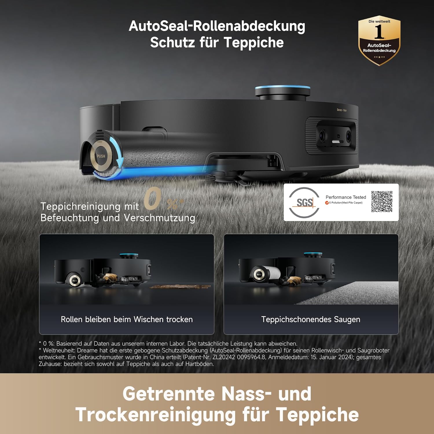 dreame Aqua10 Ultra Roller Complete Saugroboter mit Wischfunktion, 30.000Pa Saugkraft, 8 cm Hindernisfreiheit, Selbstreinigung der Rollen, automatisches Entleeren, intelligente Sprachsteuerung Schwarz