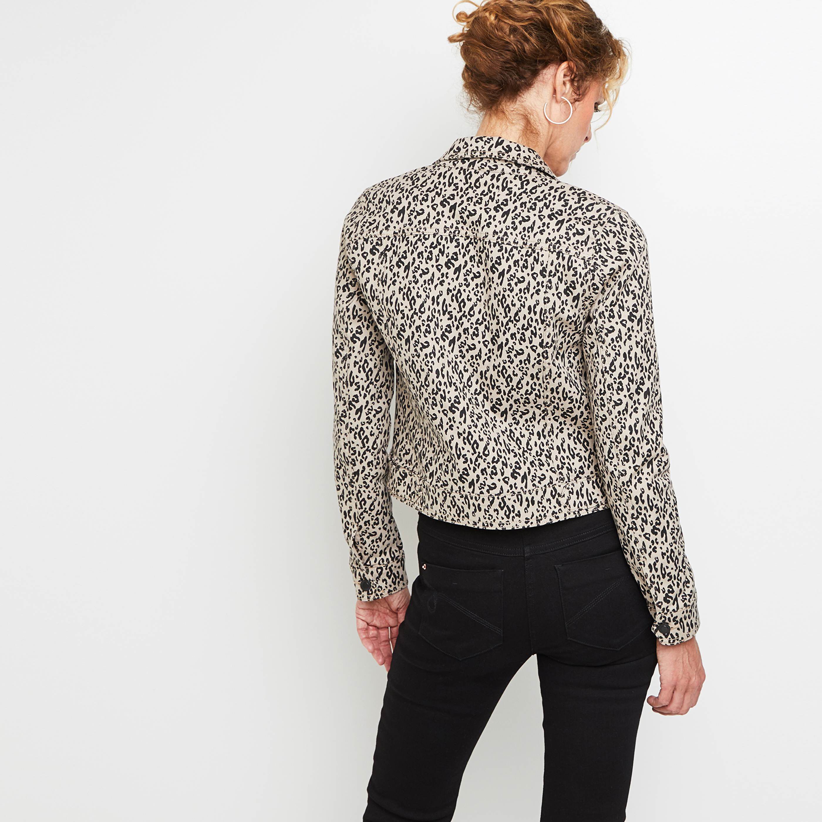 Veste en jean léopard - BEIGE
