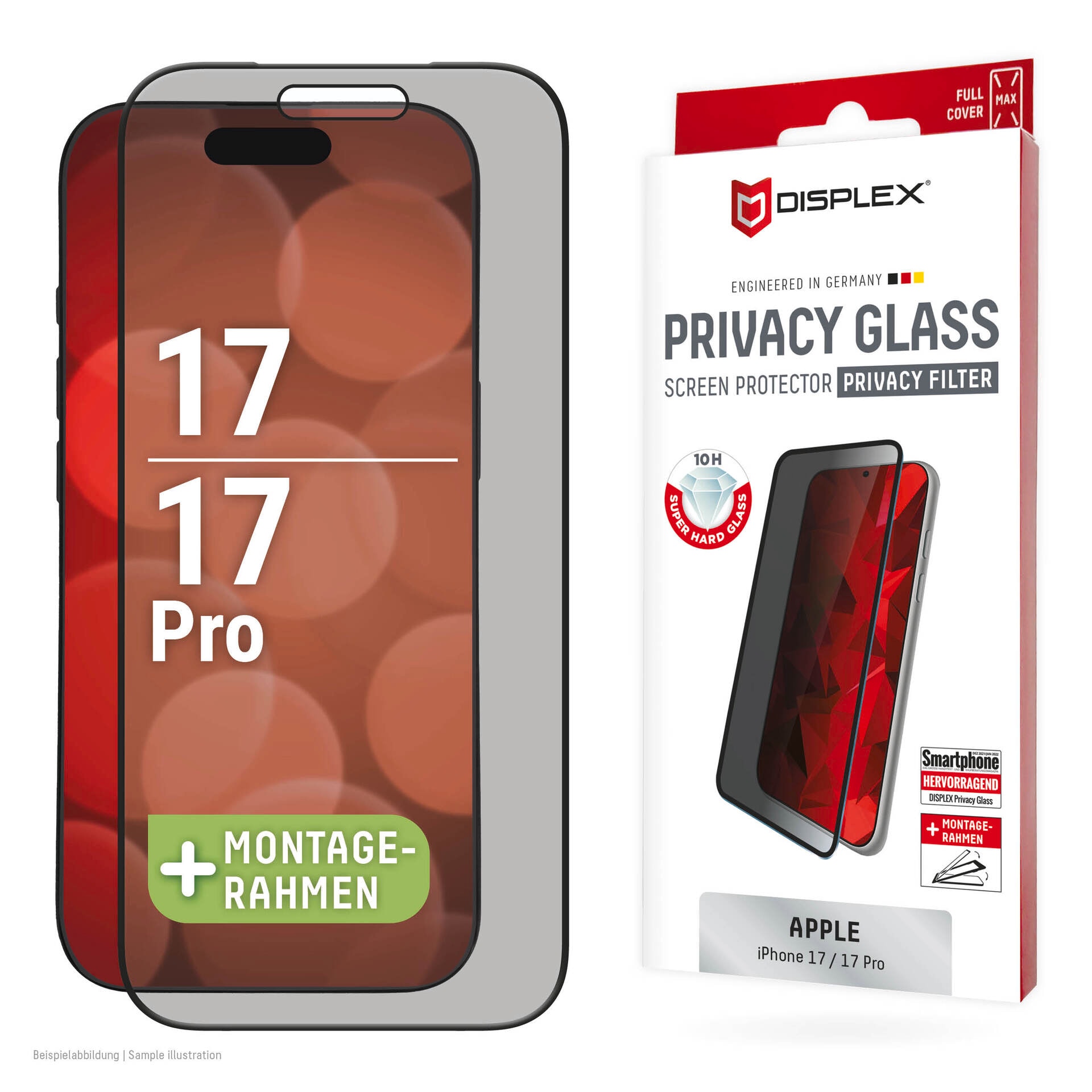 Displex Displayschutzglas »Privacy Glass Screen Protector« für Apple iPhone 17;Apple iPhone 17 Pro Displayschutzfolie, Schutzfolie, Bildschirmschutz, kratz- & stossfest