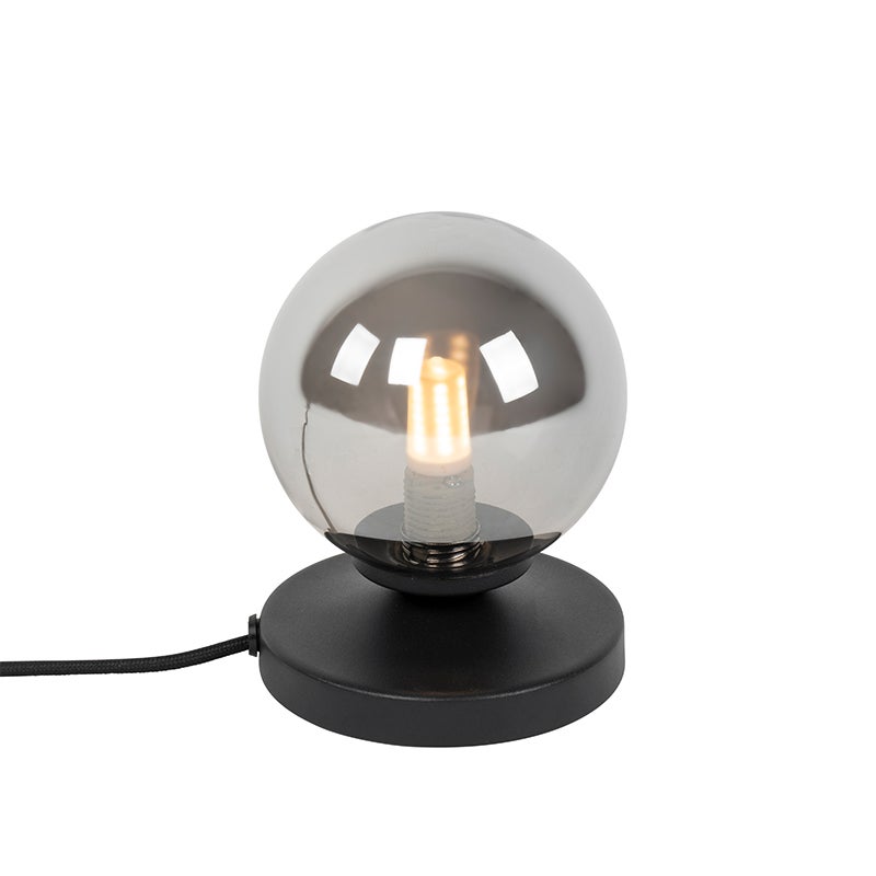 Moderne zwarte tafellamp met gerookt glas - Athene