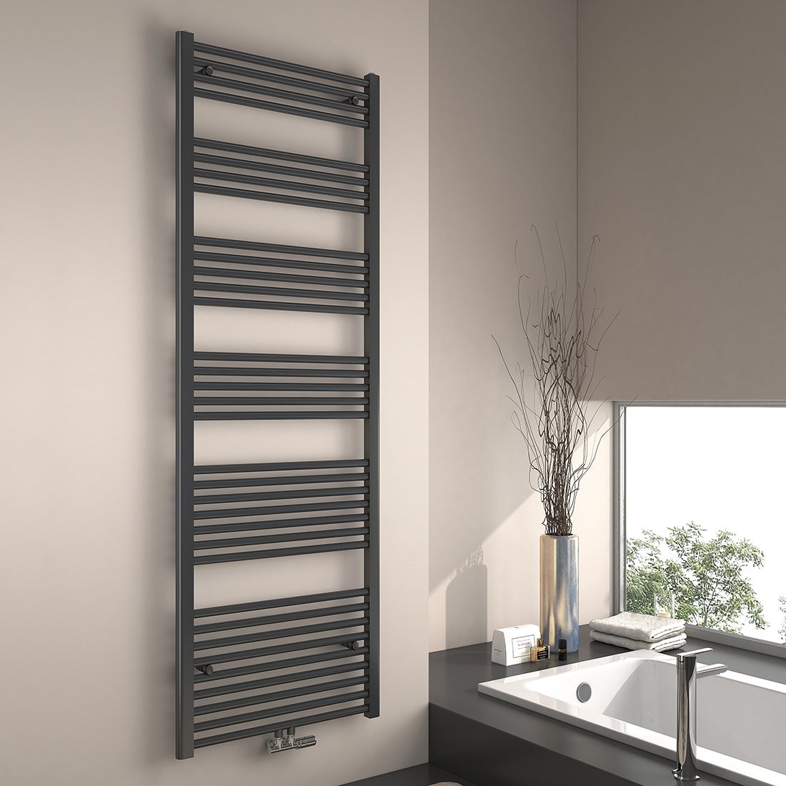 EMKE Badkamerradiator Handdoekdroger Handdoekverwarmer 60x180cm, 898 Watt Antraciet Badkamerradiator Middenaansluiting