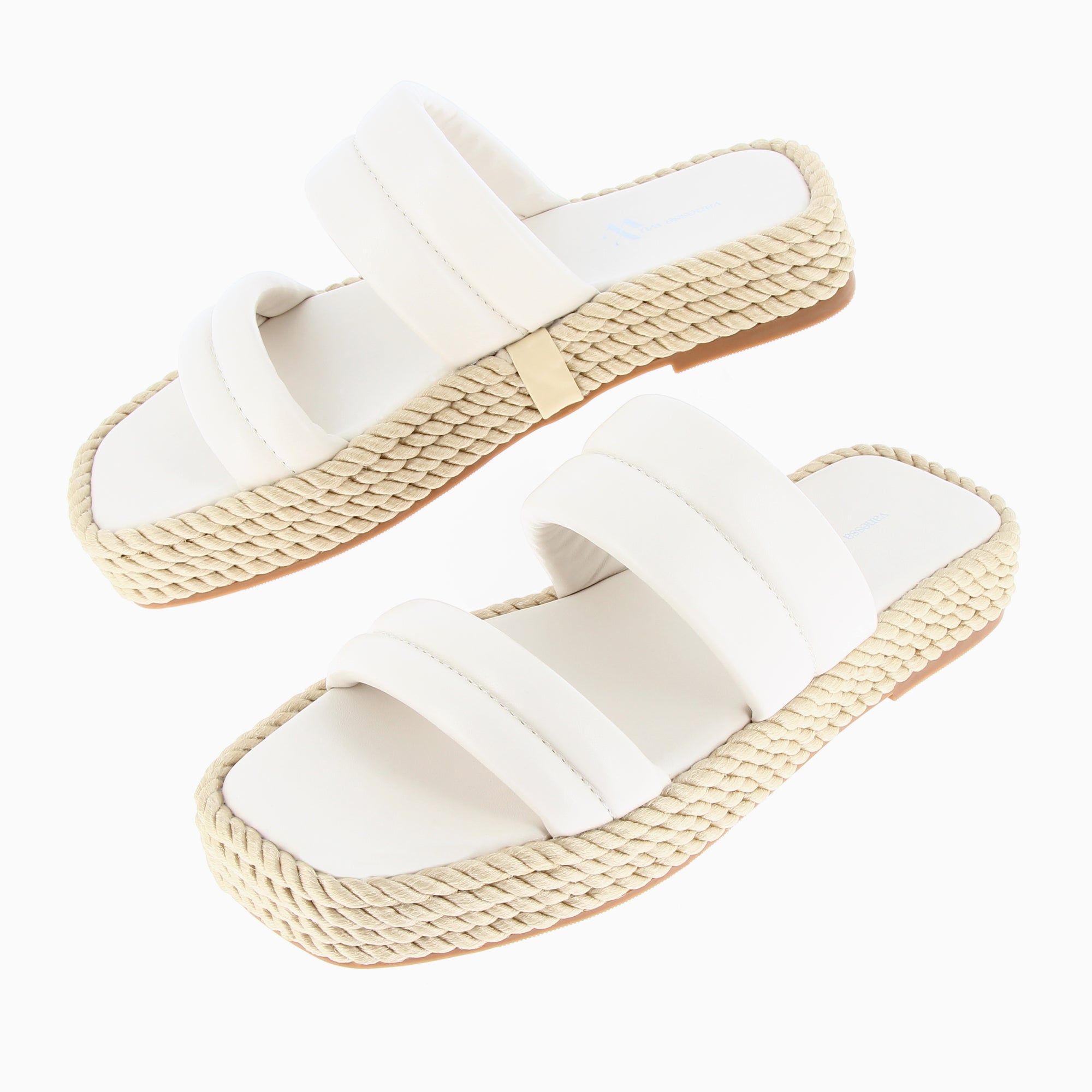 Sandales plates-Mules Nala beige clair à plateforme cordes