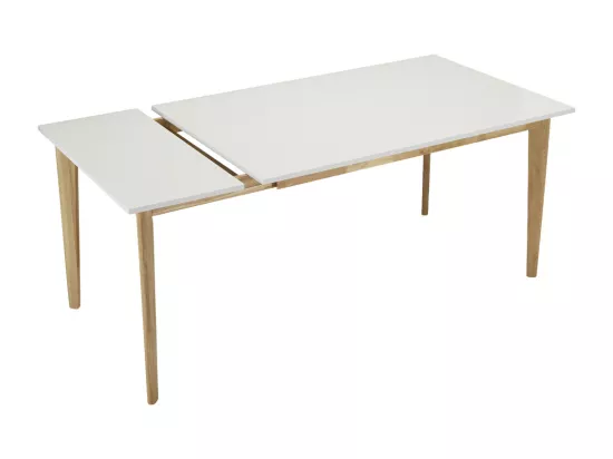 Table à manger extensible CARINE - 6 à 8 personnes - Hévéa massif et MDF - Blanc
