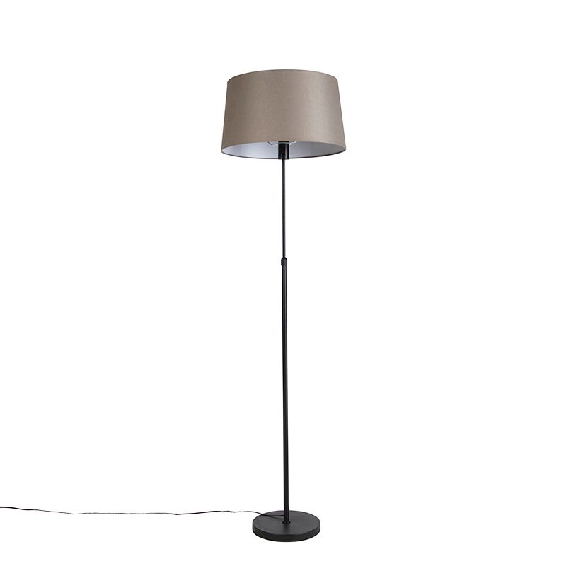 Vloerlamp zwart met taupe linnen kap 45 cm verstelbaar - Parte