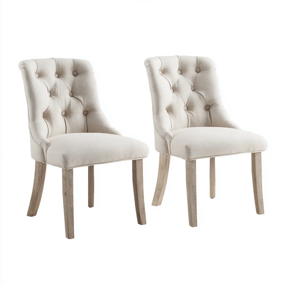 Esszimmerstuhl Set – Leinenstoff 48x62x94 cm – Beige – Klassisches Design
