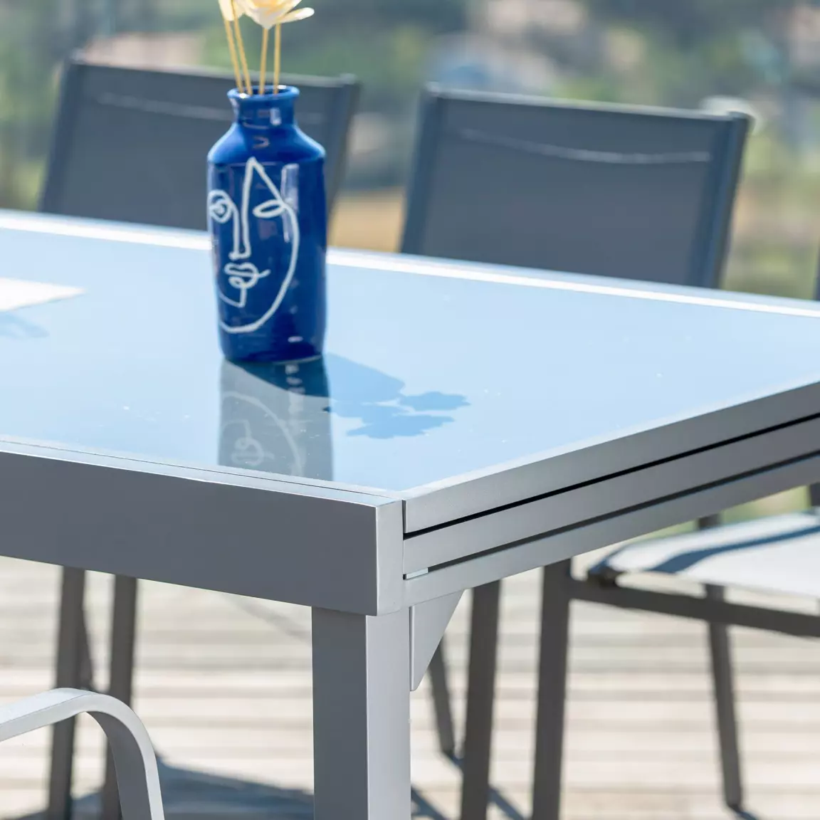 Table de jardin extensible en verre 12 places (200/320 x 100 cm) Murano Gris anthracite