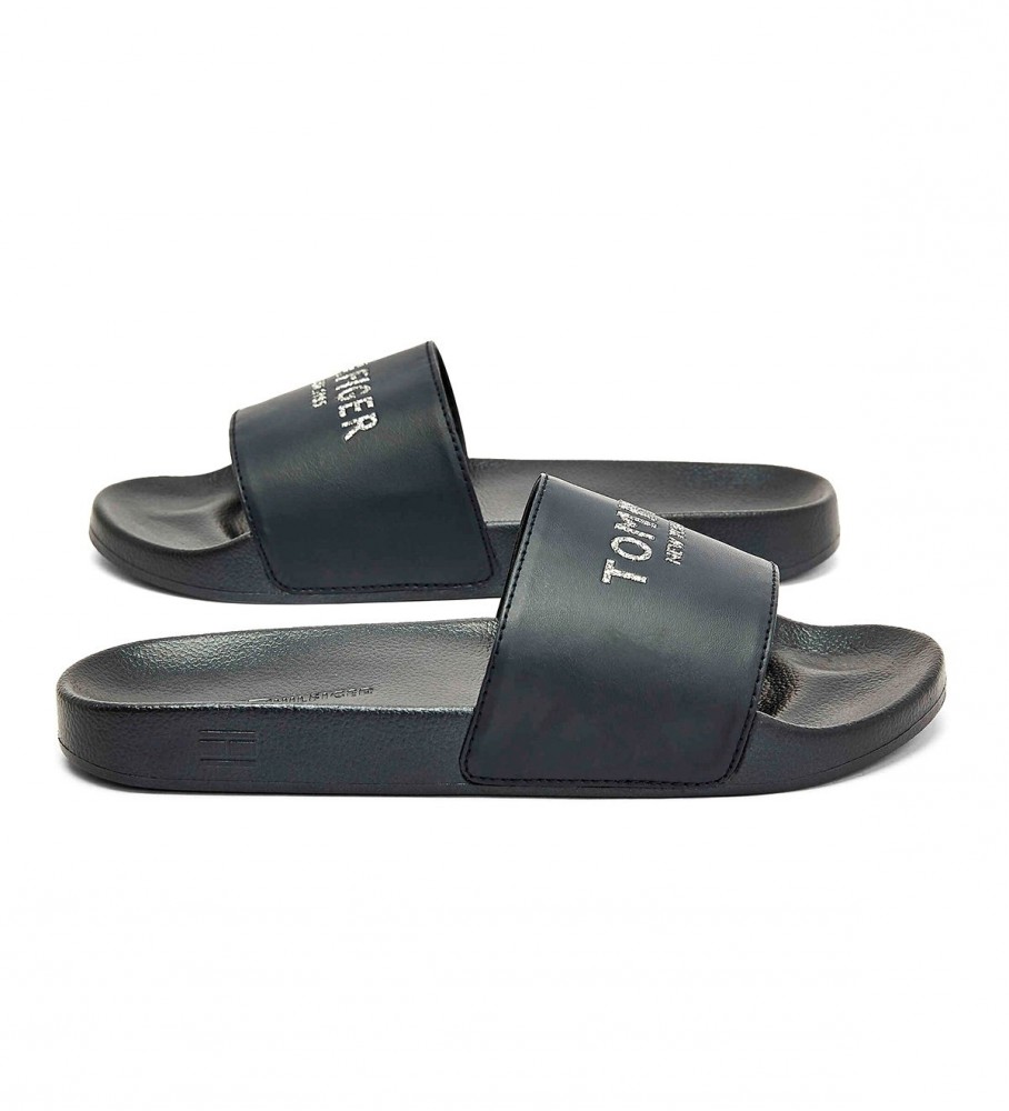 Chinelo de piscina Tommy Hilfiger azul marinho com logo brilhante