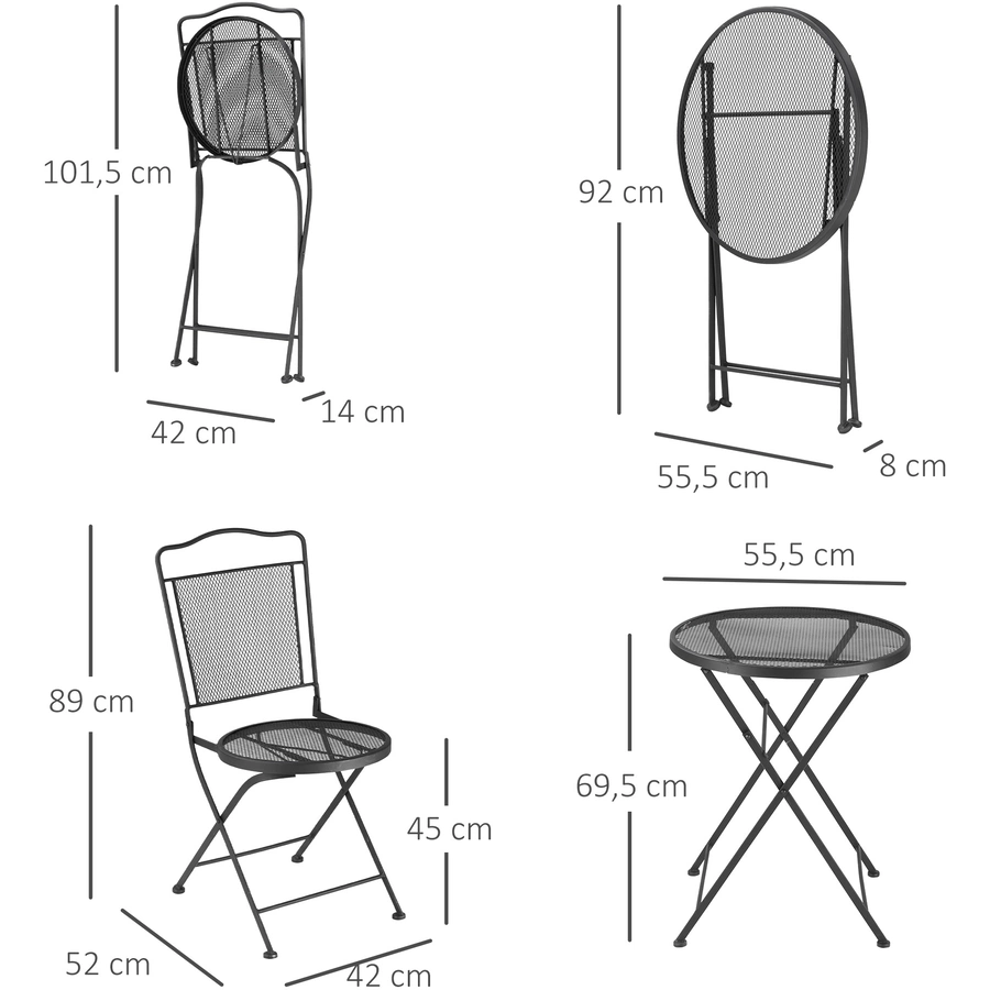 Outsunny Gartenmöbel-Set mit 2 Stühle schwarz