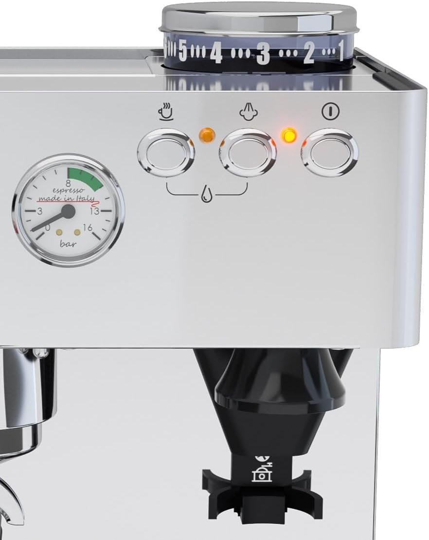 Lelit Anita Kaffeemaschine - Mit bewegelichem Milchaufschäumer und Mahlwerk - Silber
