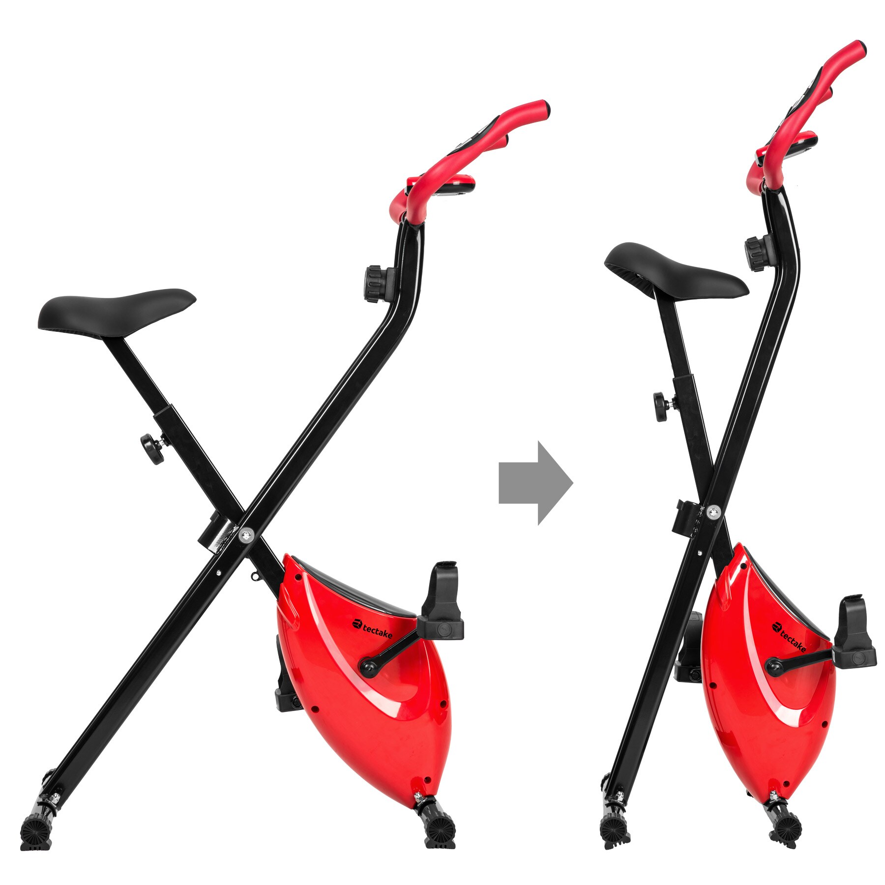 tectake® Heimtrainer, klappbar, 8 Schwierigkeitsstufen, mit Pedalriemen, inklusive Trainingscomputer und Pulsmesser