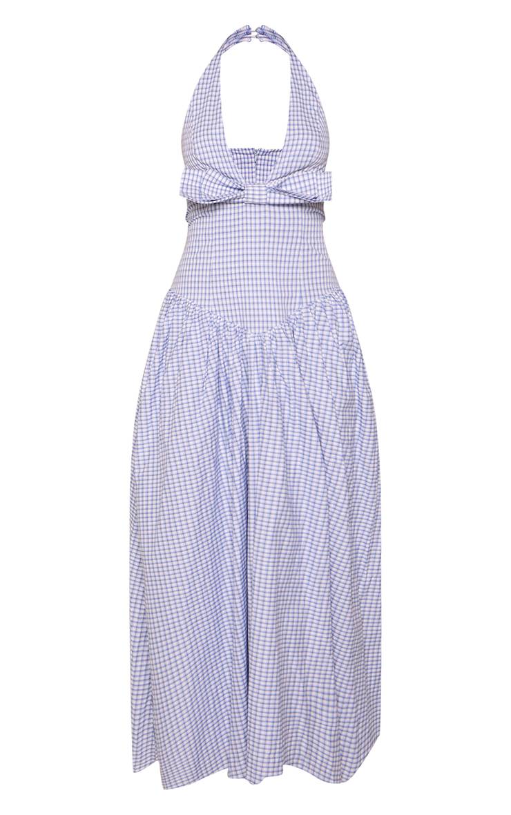 Bleu Layette Robe Maxi Sans Manches À Col Licou Avec Nœud