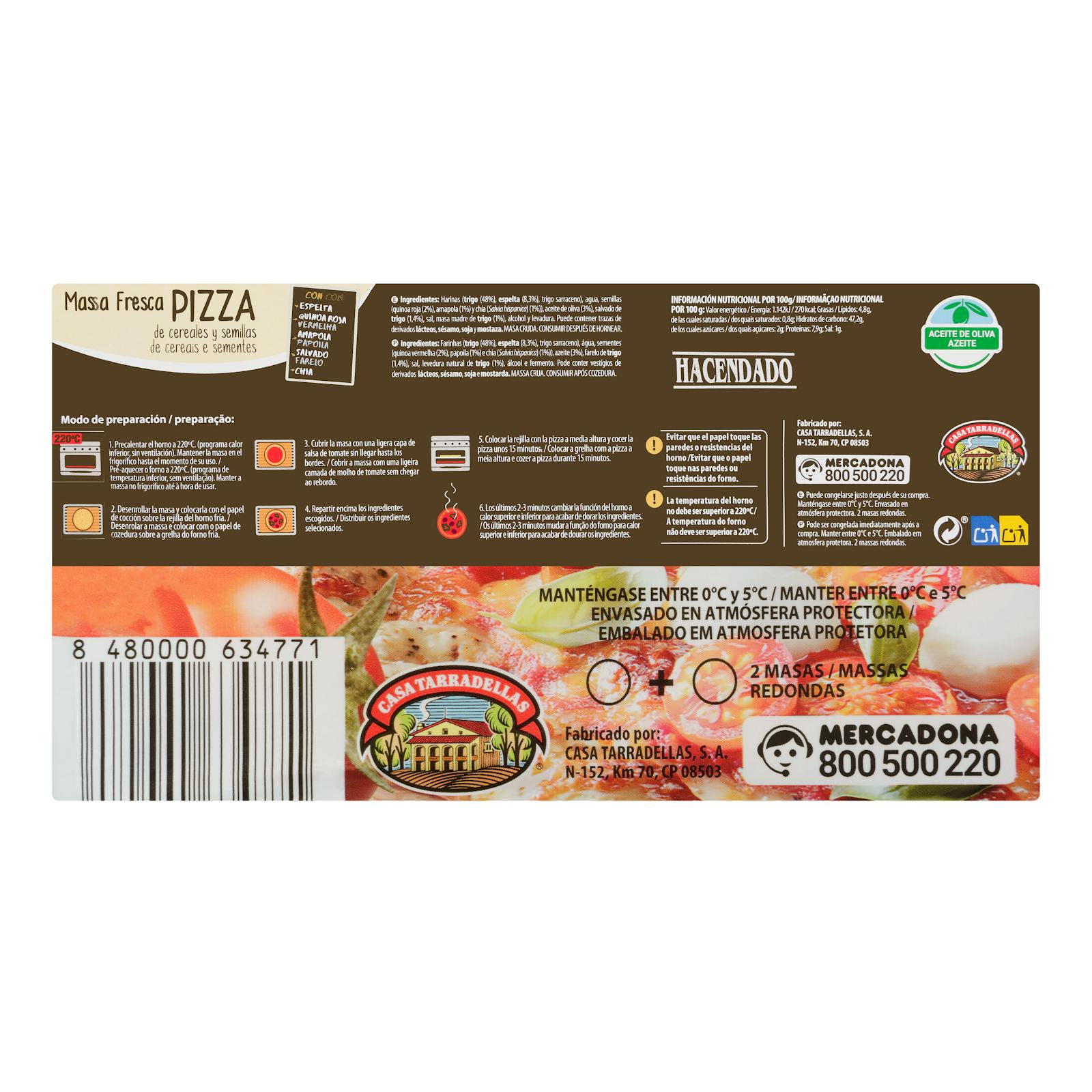 Pizza à pâte fraîche à base de céréales et de graines Hacendado