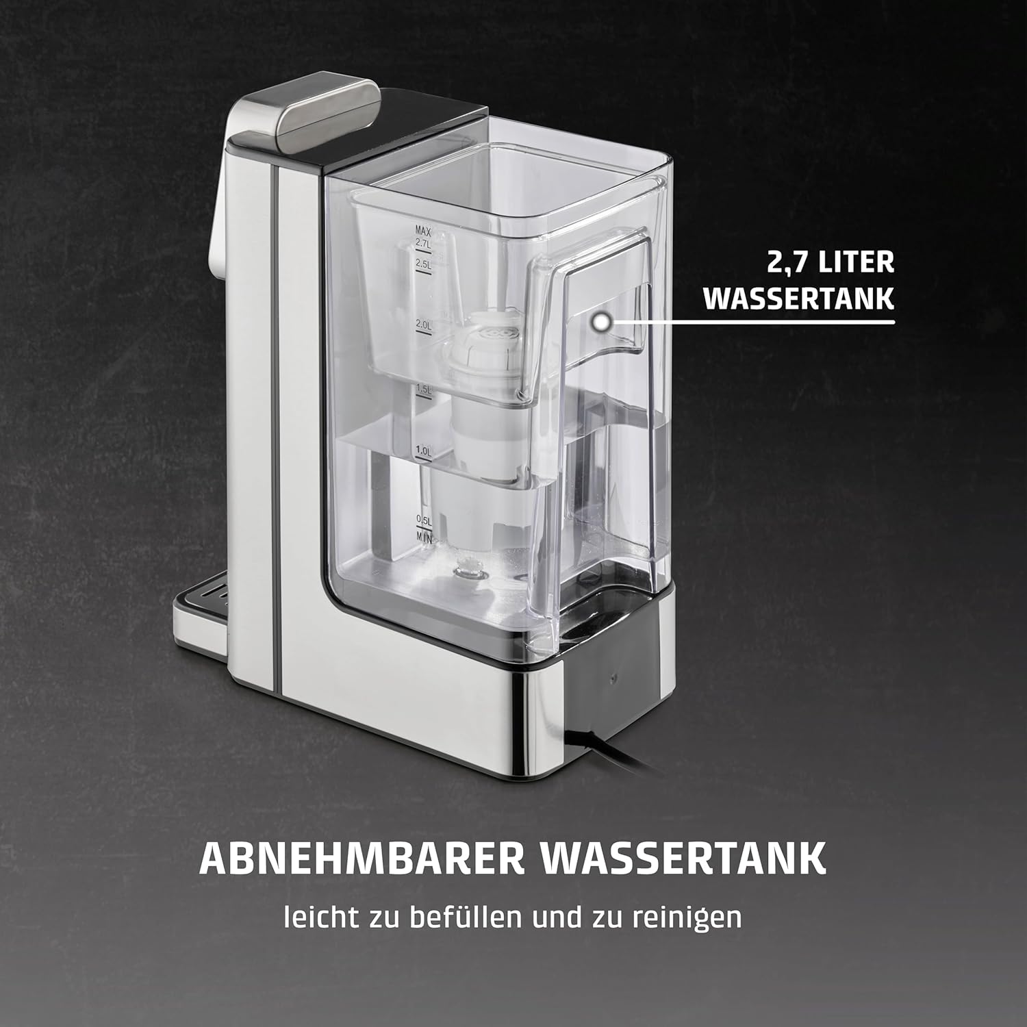 CASO HW 660 Heißwasserspender - heißes Wasser in wenigen Sekunden, spart bis zu 50% Energie gegenüber Wasserkochern, 8 Mengenausgaben, für Babynahrung geeignet, Integrierte Entkalkungserinnerung