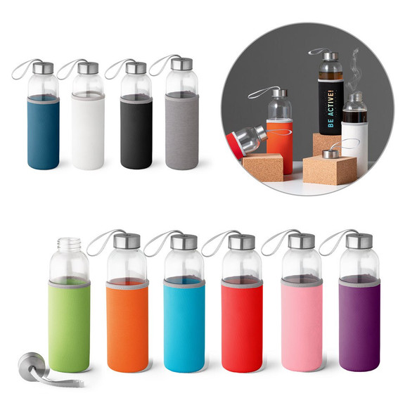 hi!dea 94646 - Bouteille de sport en verre et acier inoxydable 520 mL