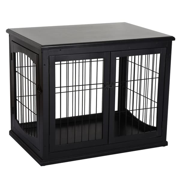Hundehus Med Bordflate, Smådyrbur For Innendørs Bruk, Mdf Metall, Svart, 81X58,5X66 Cm