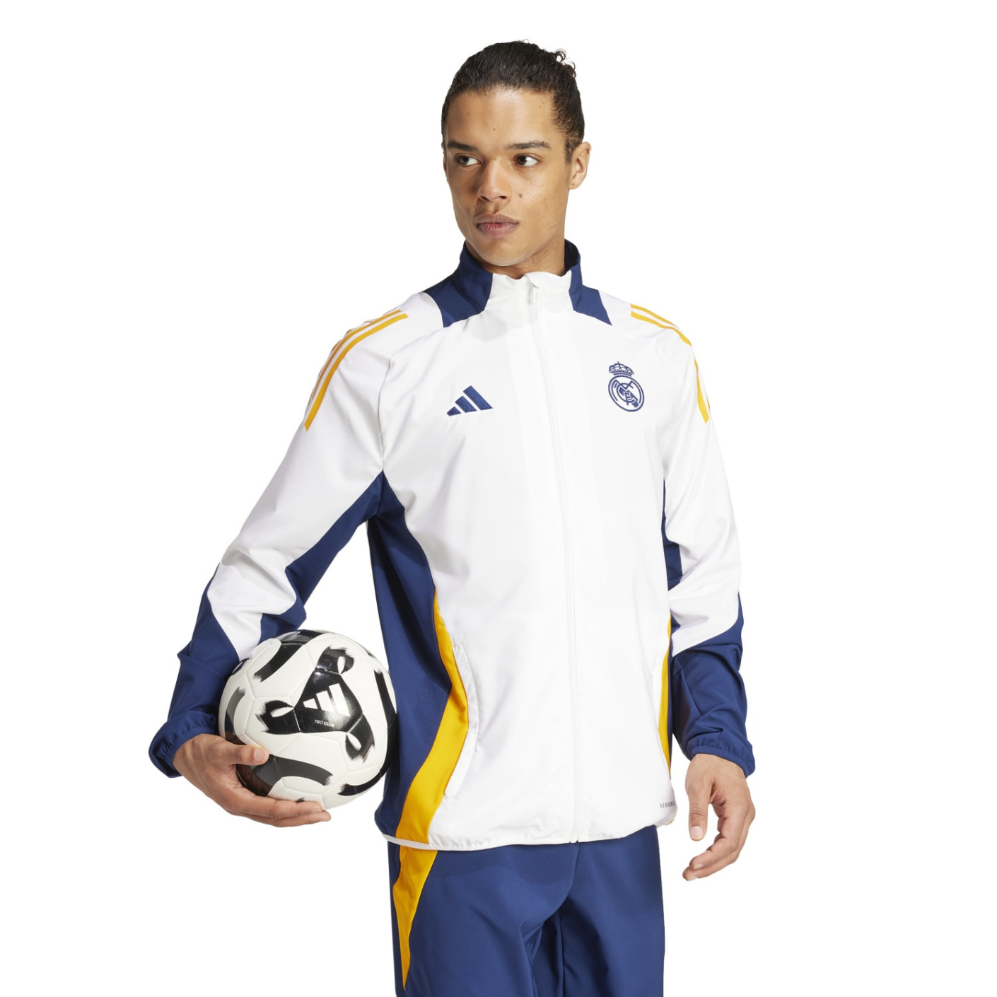 Adidas Real Madrid Presentatie Trainingsjack 2024-2025 Wit Donkerblauw Geel