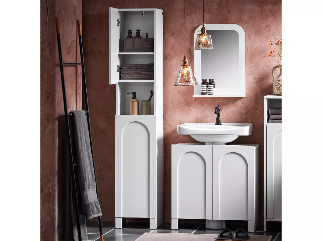 SoBuy Meuble Colonne, Armoire Haute de Salle de Bain, Meuble de Rangement Étroit avec 2 Portes Étagères Réglables, Compartiments, 30 x 30 x 160 cm, Blanc, BZR163-W