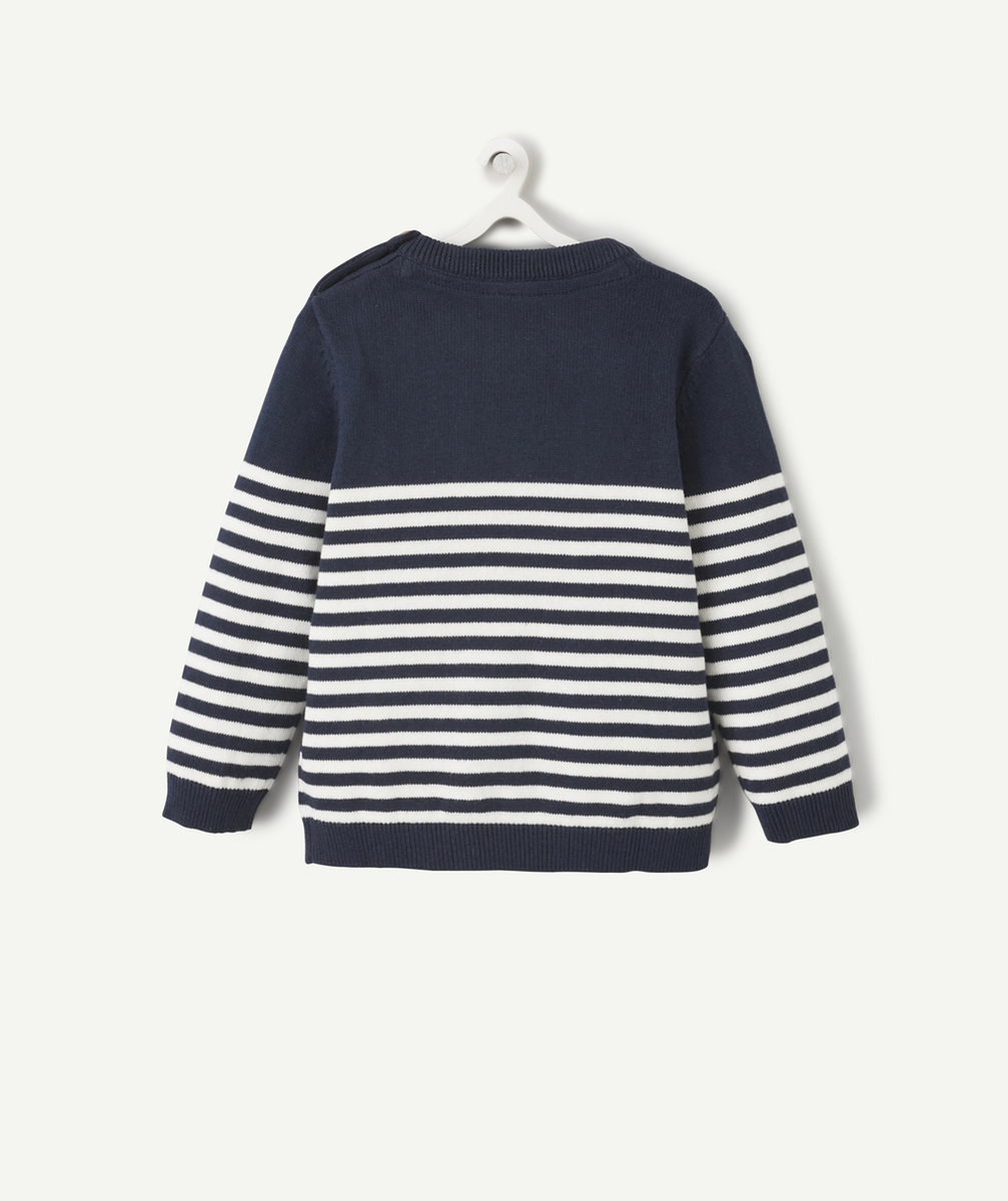 PULL BÉBÉ GARÇON EN COTON BLEU MARINE ET MESSAGE DOUX